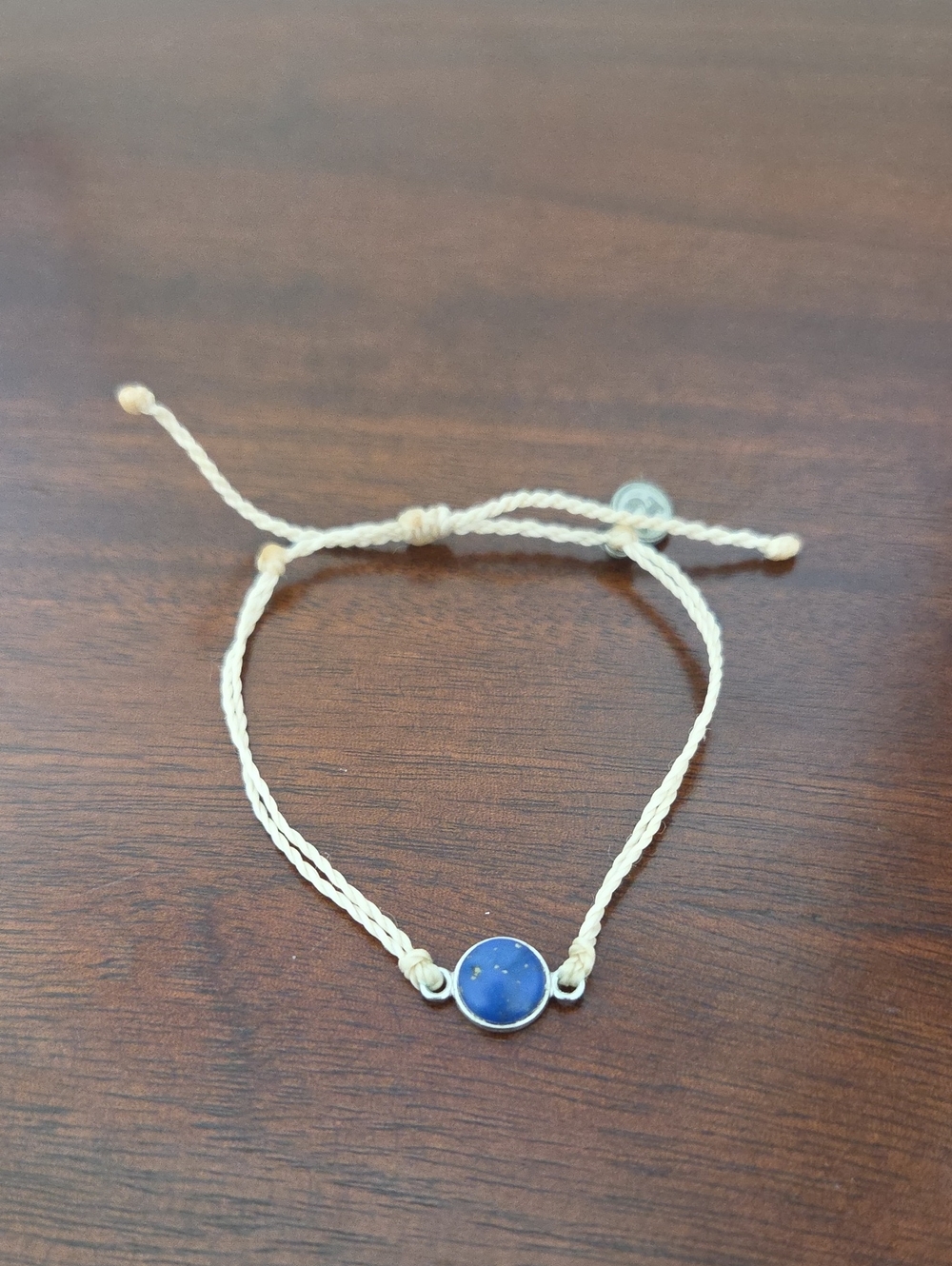 Pura Vida Cream Braided Cord Bracelet with Blue Stone